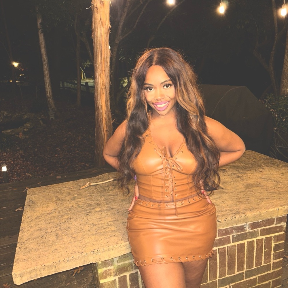 Chic Brown Lace-Up Leather Skirt Set